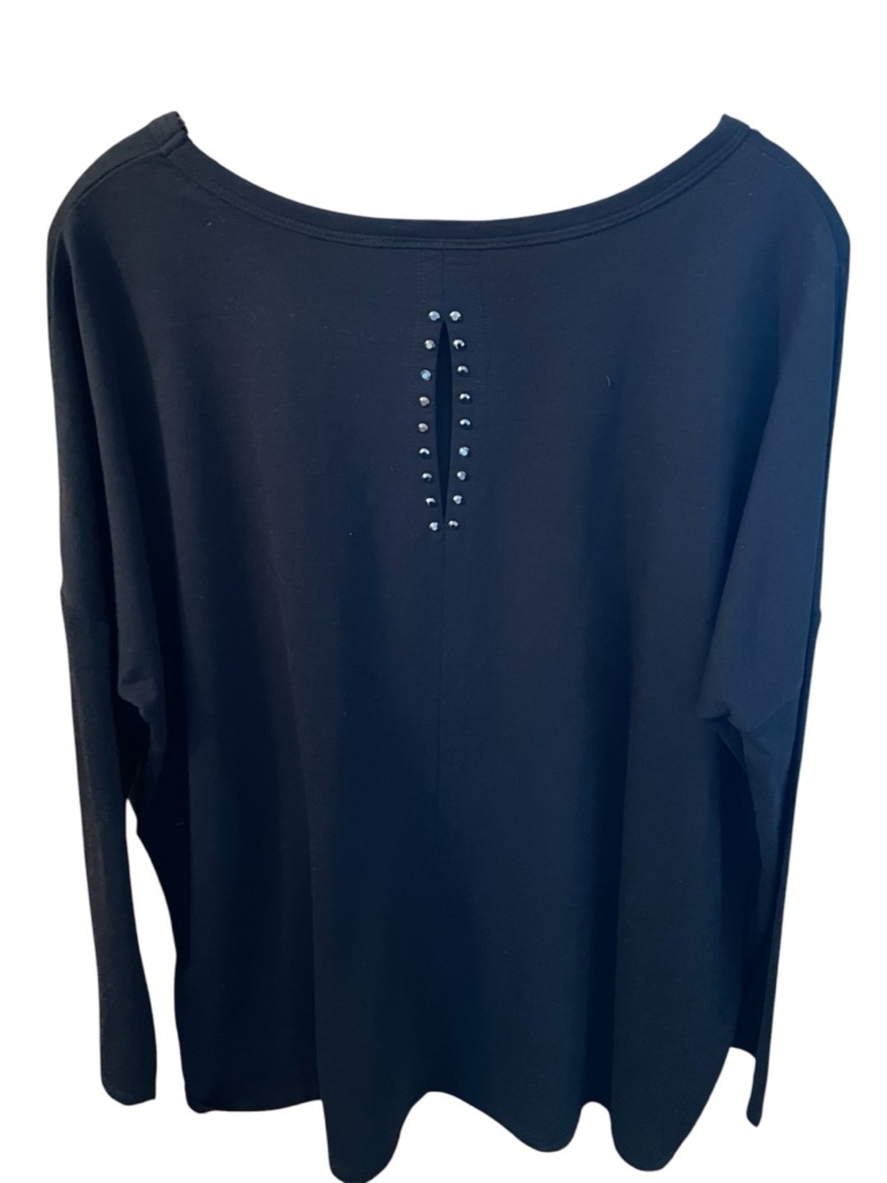 Vintage Women’s Black Embellished Neckline & Back Keyhole Long-Sleeve Top Size M - Picture 3 of 6